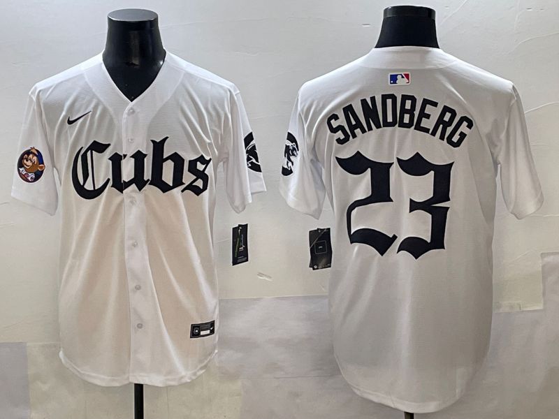 Men 2025 Chicago Cubs #23 Sandberg White Five generations Joint Name Nike MLB Jersey style 14
